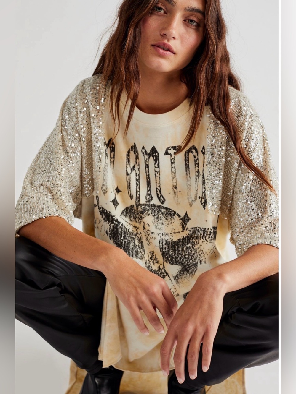 Free People City Sparkle Tee 1979 We The Free Sequined Short Sleeves Women’s XS
